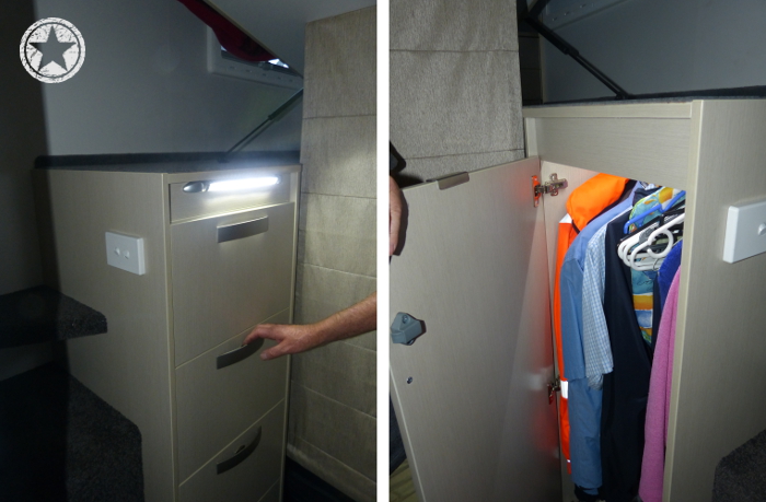 Drawers and a wardrobe under a luton bed